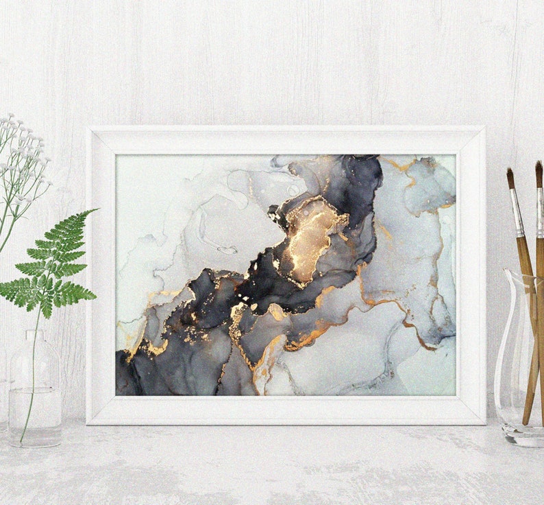 Luxurious Black and Gold Abstract Fluid Art Painting for Wall Decor top ...