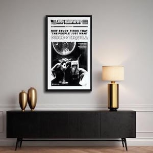 Disco Tequila - Retro Disco Bar Print - Vintage Czarno-Biała Sztuka Ścienna