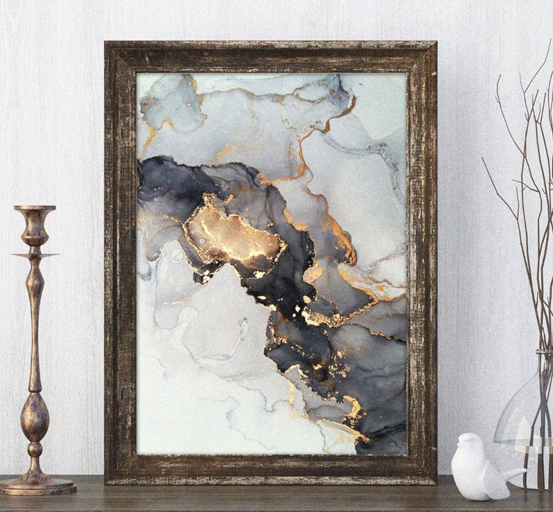 Luxurious Black and Gold Abstract Fluid Art Painting for Wall Decor top ...
