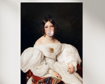 Louise Bubblegum Renaissance Portrait Print: Eclectic Altered Art (Digital Download)