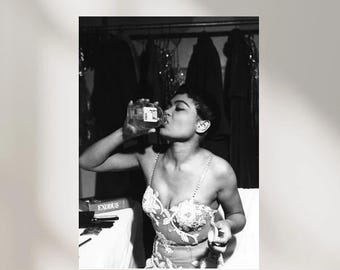 Eartha Kitt Drinking Honey Print: Vintage Black & White Photography (Digital Download)