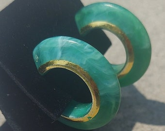 Vintage Hoop Molded Plastic Jade Style Clip-on Earrings from Hong Kong