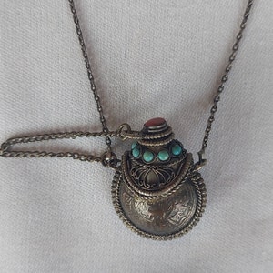 Snuff Vial with Spoon Necklace Pendant + Spoon Inside Lid