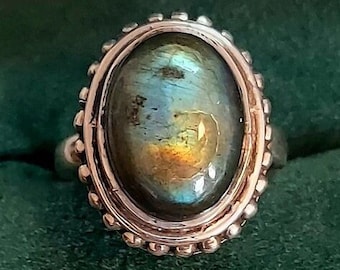 Labradorite Oval Vintage Ring 925 Sterling Silver