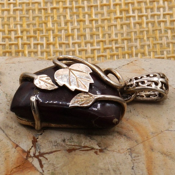 Vintage Leaf Wire Wrap Brown Triangular Agate or … - image 5