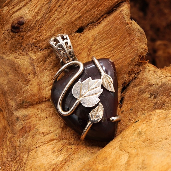 Vintage Leaf Wire Wrap Brown Triangular Agate or … - image 1