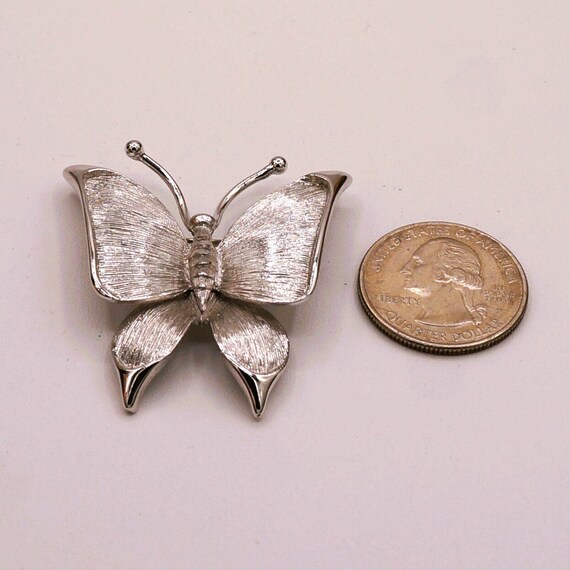 Monet Butterfly Vintage Brooch Silver Tone Brushe… - image 6