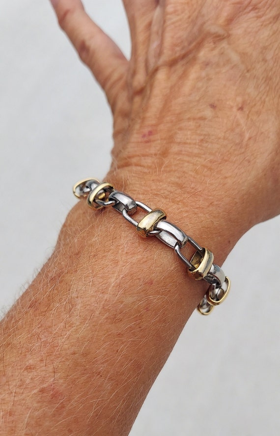 2 Tone Chain and Link Vintage Bracelet Silver and… - image 7