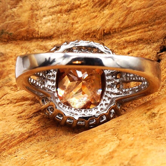 Vintage Square Citrine & CZ Halo Silver Cathedral… - image 8