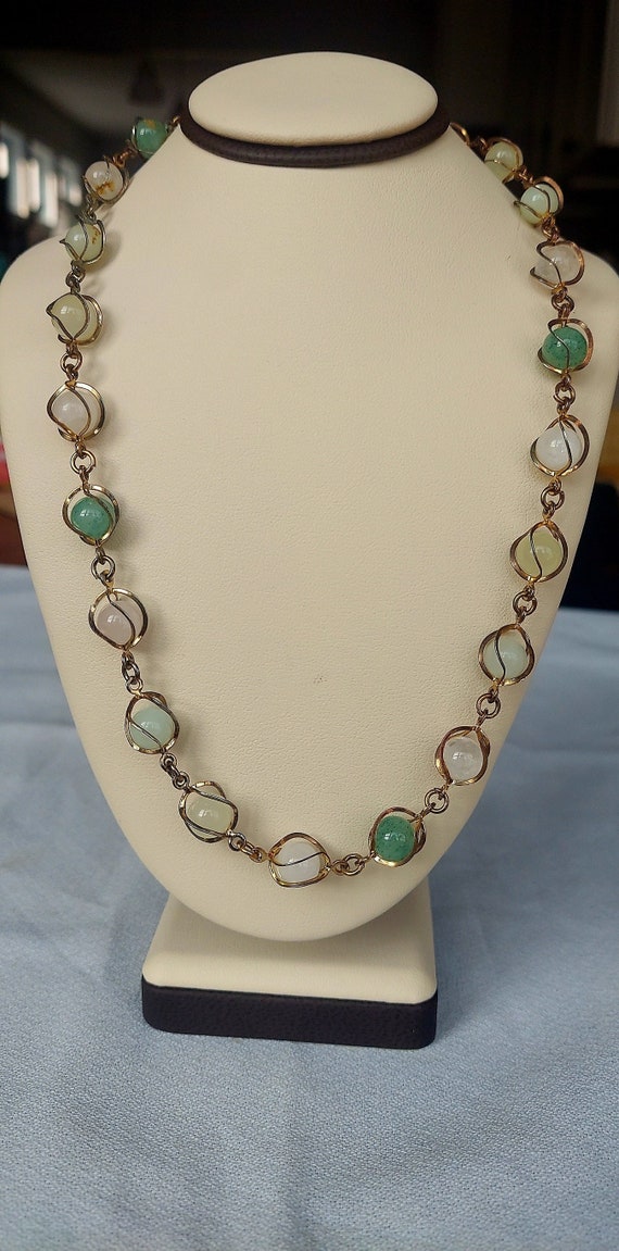 Vintage Topaz and Jade Bead and Chain Necklace Gol