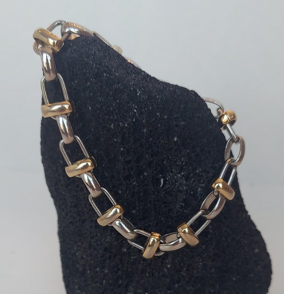 2 Tone Chain and Link Vintage Bracelet Silver and… - image 1