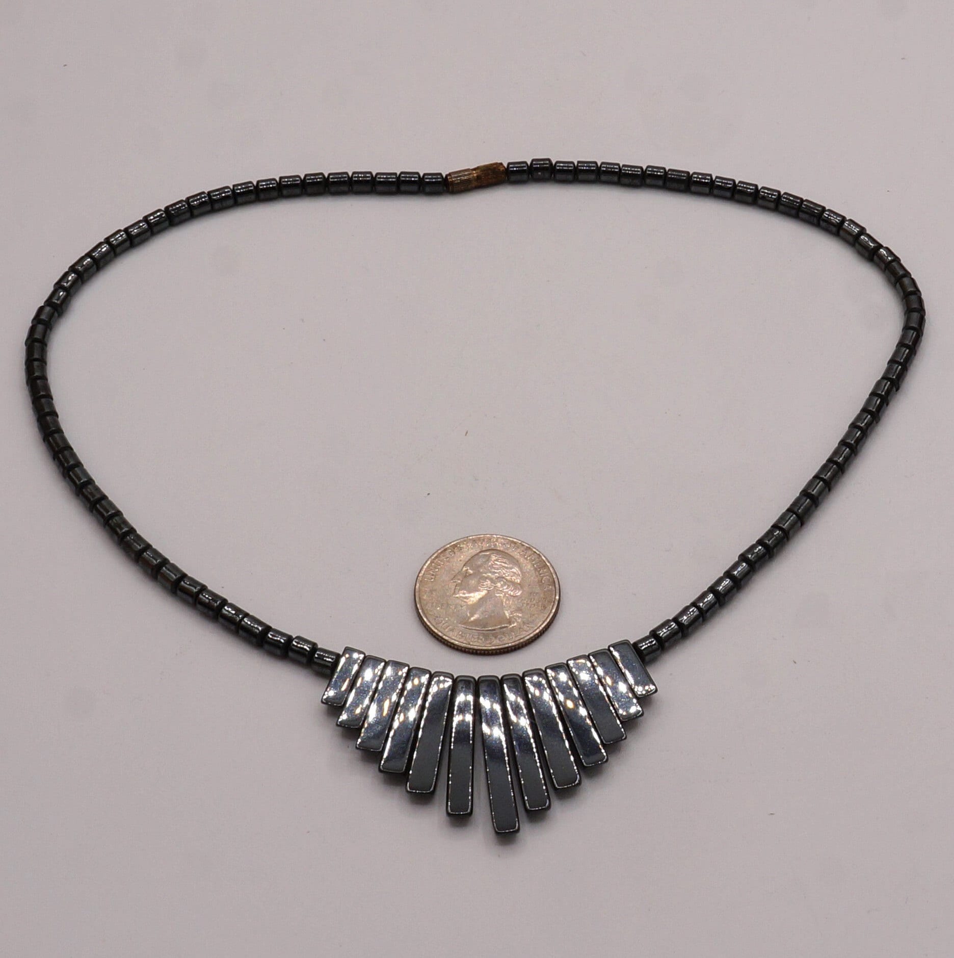 Collier Ras De Cou Vintage - Perles Rondes Hématite 8mm Gris Anthracite Et Doré