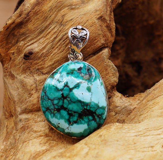 Unique & Colorful Vintage Turquoise Gemstone Silver Pendant Only