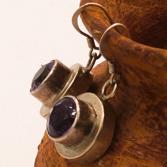 Vintage Amethyst Purple Spinel Sterling Earrings … - image 3