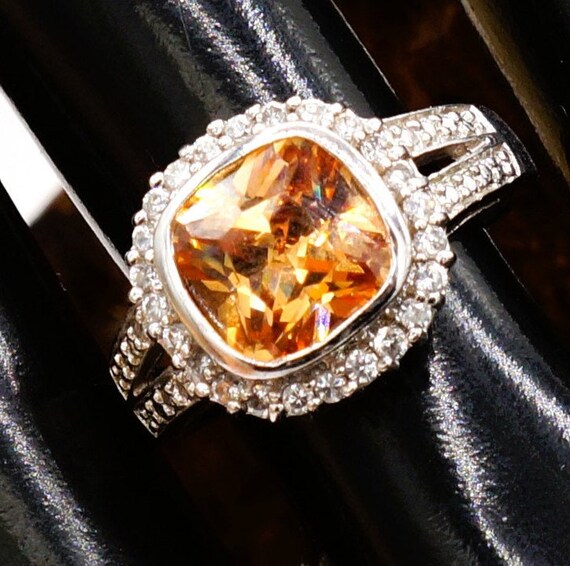 Vintage Square Citrine & CZ Halo Silver Cathedral… - image 10