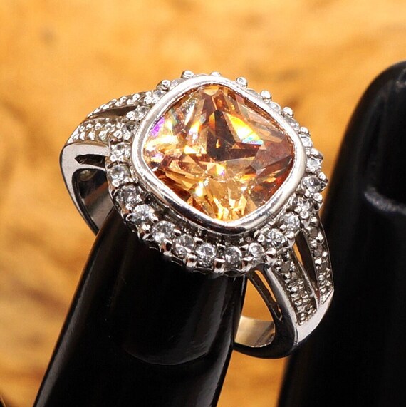 Vintage Square Citrine & CZ Halo Silver Cathedral… - image 9