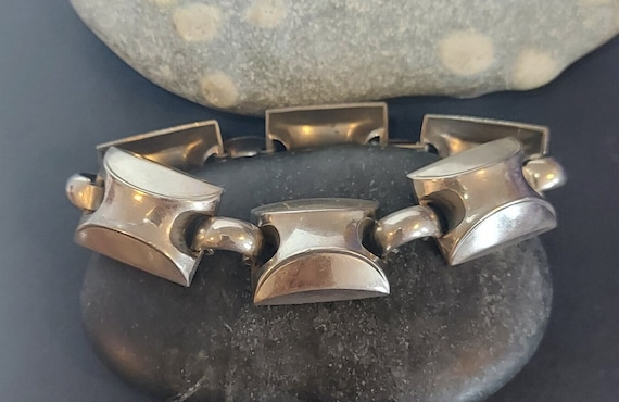 Unique Modernist Vintage Link Bracelet Silver to … - image 1