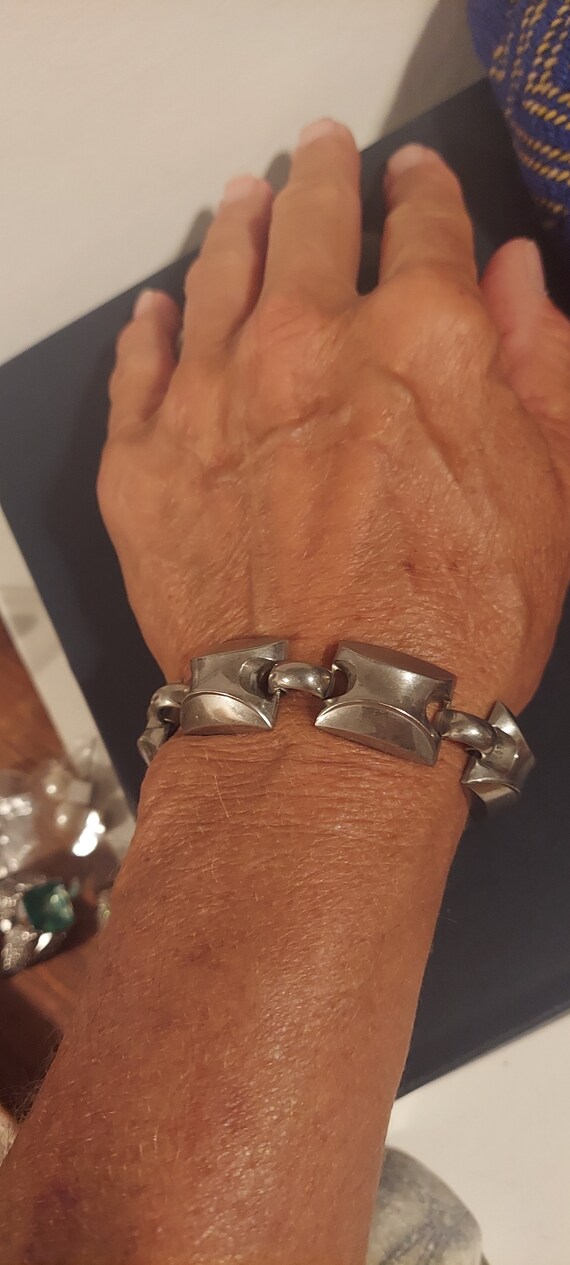 Unique Modernist Vintage Link Bracelet Silver to … - image 7