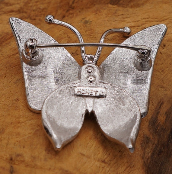 Monet Butterfly Vintage Brooch Silver Tone Brushe… - image 8