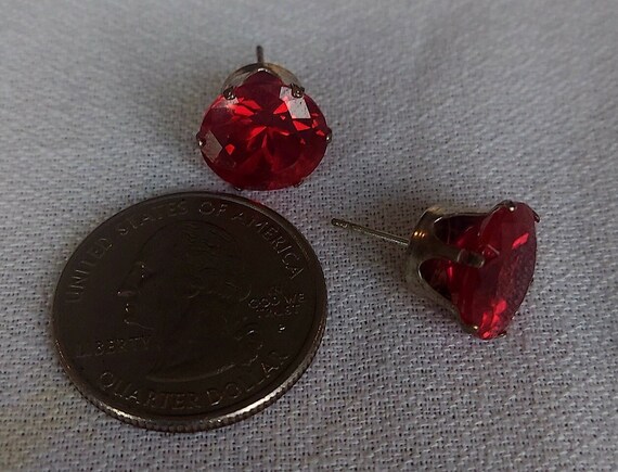 Vintage Large Red Ruby Studs Silver - image 6