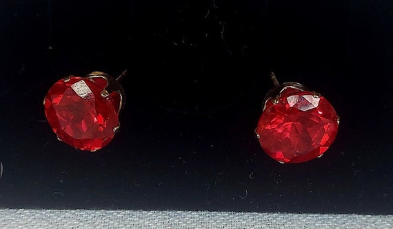 Vintage Large Red Ruby Studs Silver - image 5