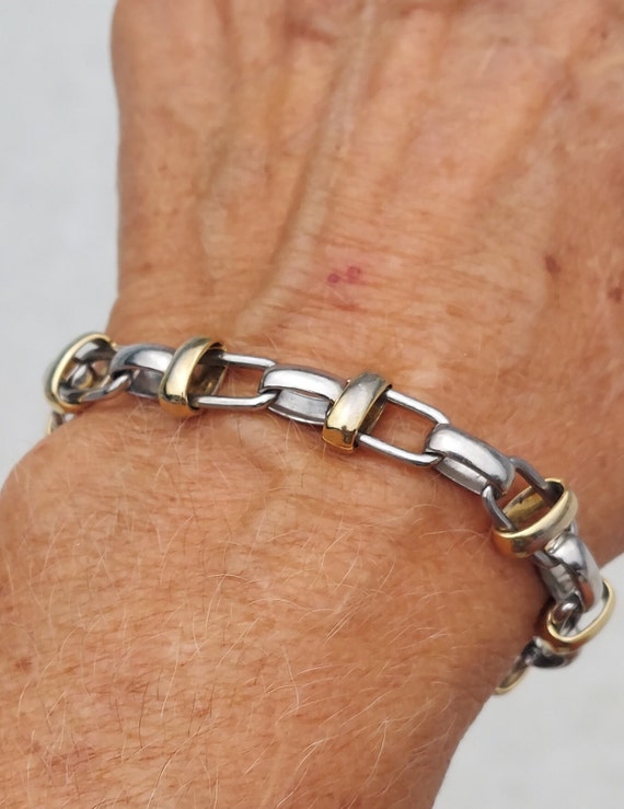 2 Tone Chain and Link Vintage Bracelet Silver and… - image 6