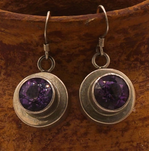 Vintage Amethyst Purple Spinel Sterling Earrings … - image 1