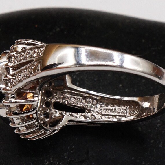 Vintage Square Citrine & CZ Halo Silver Cathedral… - image 6
