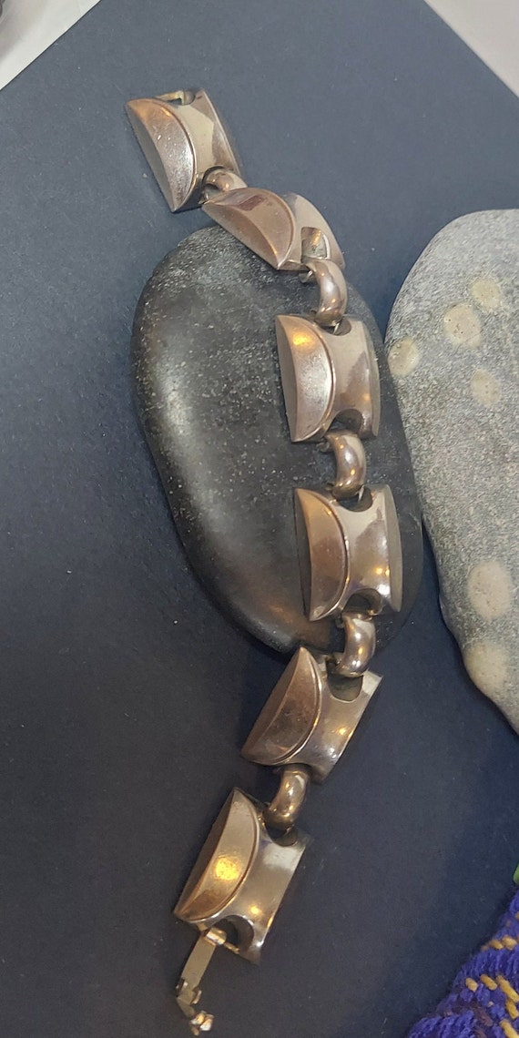 Unique Modernist Vintage Link Bracelet Silver to … - image 3