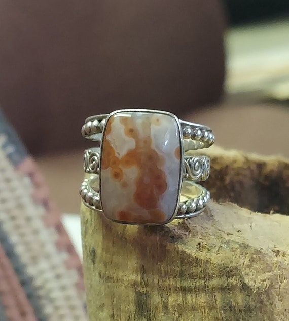 Vintage Ocean Jasper Ring 925 Sterling Silver Saje