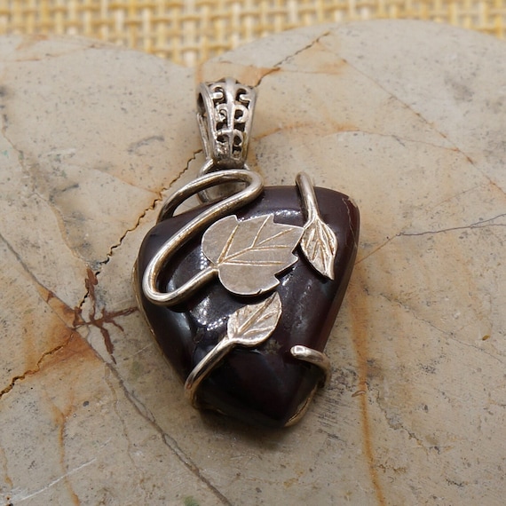 Vintage Leaf Wire Wrap Brown Triangular Agate or … - image 2