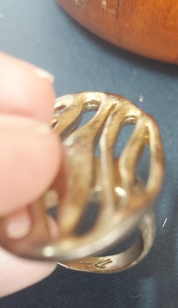Vintage Modernist Free-form Ring Silvertone Size … - image 5
