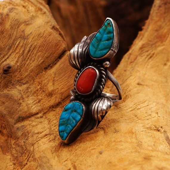 Photo inspiration: 1970 Vintage Navajo Carved Turquoise Leaf Coral Sil Photo Inspiration