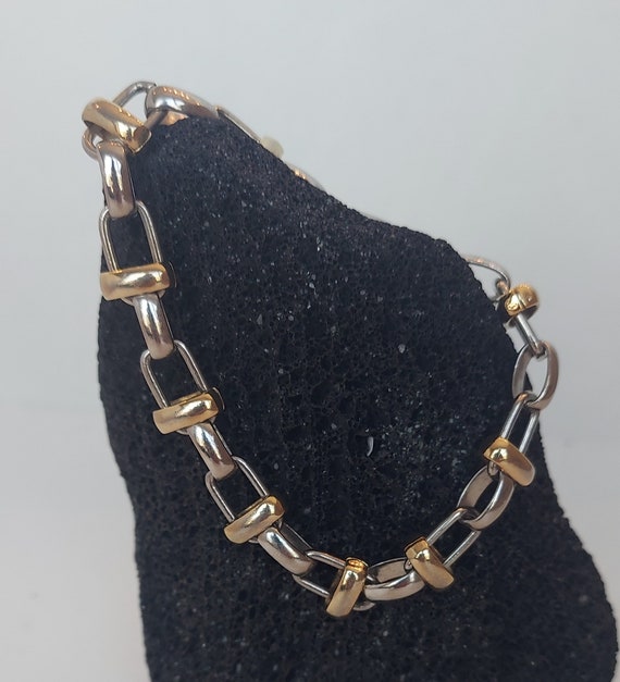 2 Tone Chain and Link Vintage Bracelet Silver and… - image 2