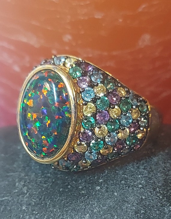 Unisex Unique Vintage Rainbow Opal and Crystals Te