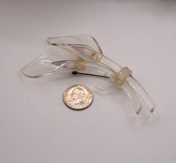 Vintage Lucite Clear Lily Lavender Center Large B… - image 3