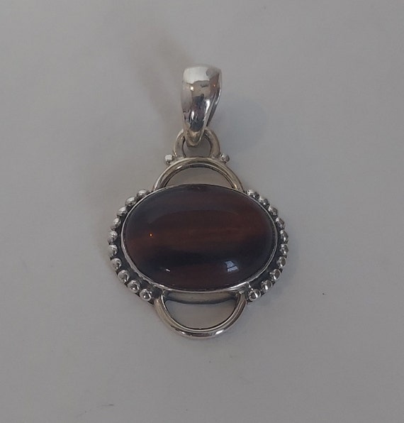Natural Red Tiger's Eye Silver Pendant East West S