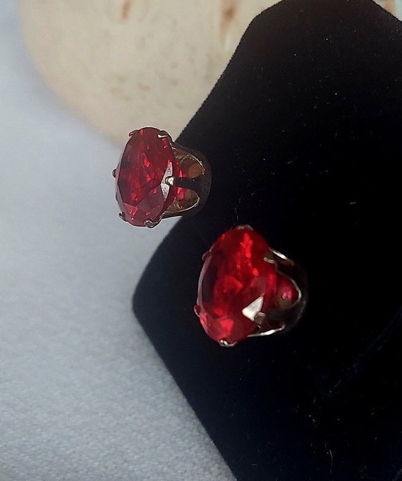 Vintage Large Red Ruby Studs Silver - image 4