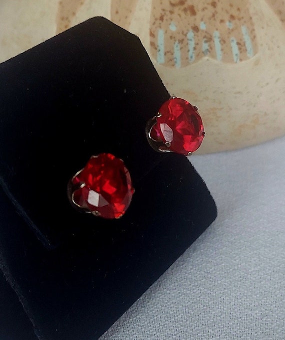Vintage Large Red Ruby Studs Silver - image 3