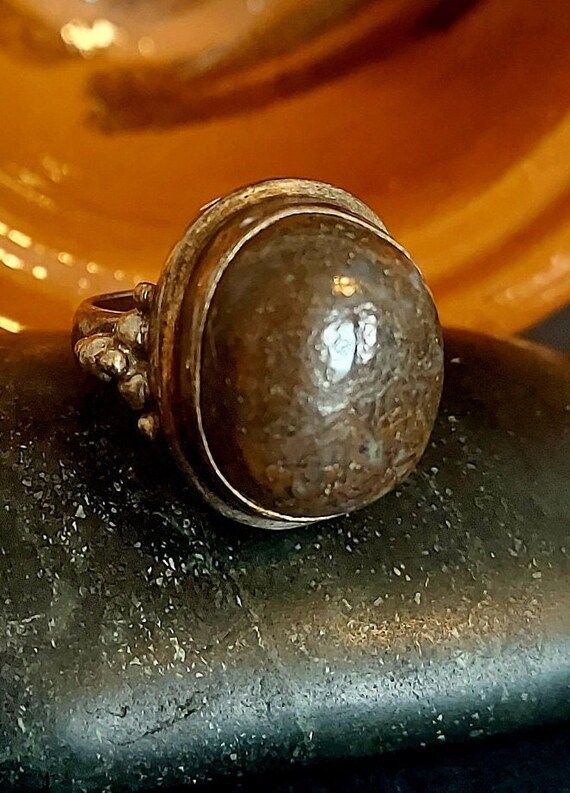 Brown Stone with Blue Specks Vintage Ring