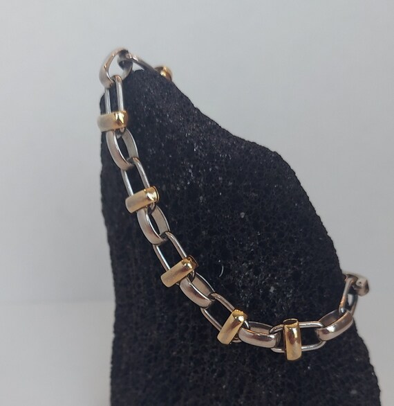 2 Tone Chain and Link Vintage Bracelet Silver and… - image 5