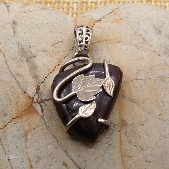 Vintage Leaf Wire Wrap Brown Triangular Agate or … - image 9