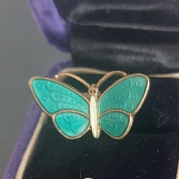 Vintage Blue Butterfly Enamel Brooch Pin 925 Sterling Silver from Norway's Aksel Holmsen 1950s Scandinavian Modernist Mid century Brooch