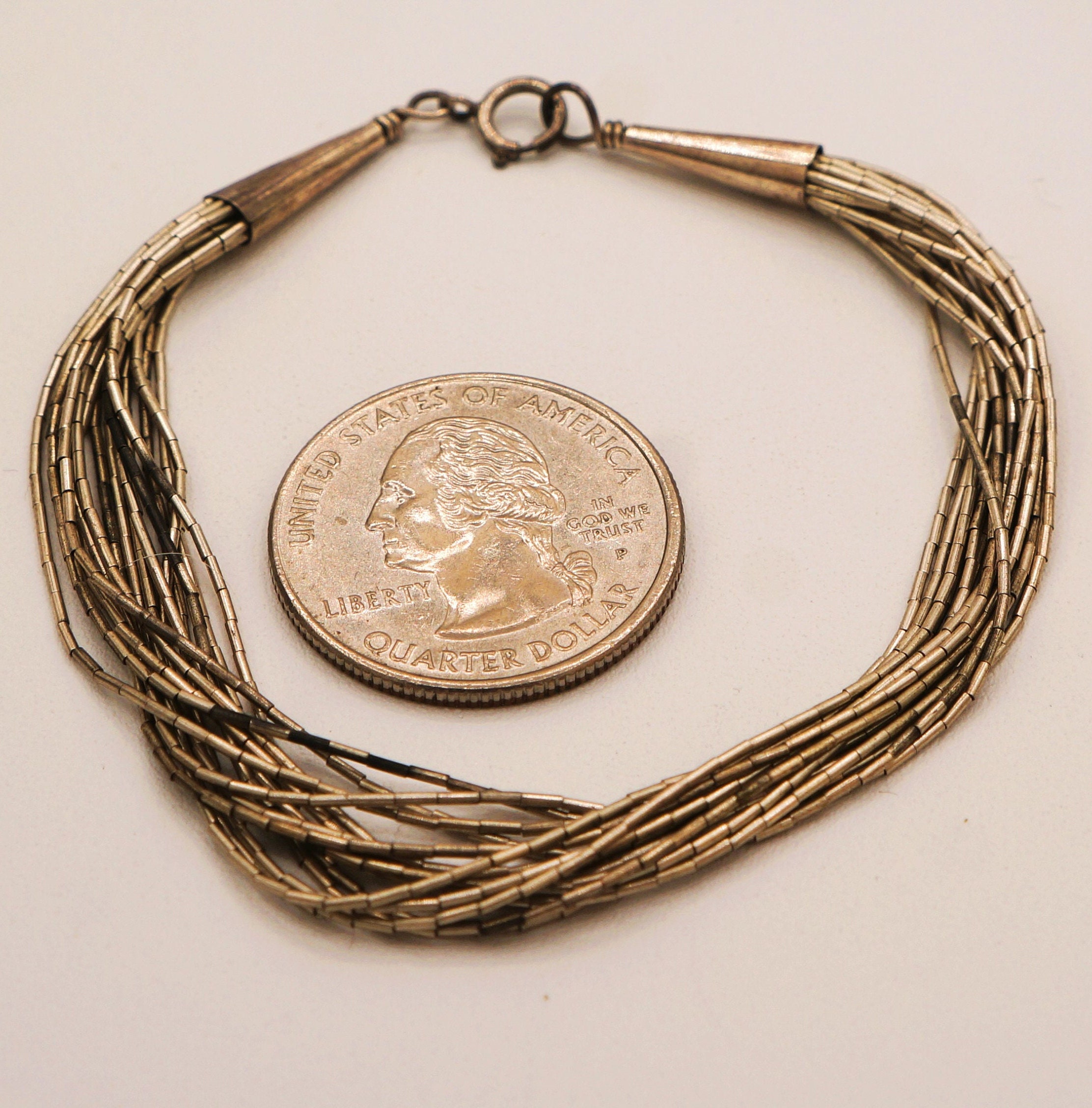 Vintage Native American Navajo Liquid Silver 15 Strand Bracelet 7