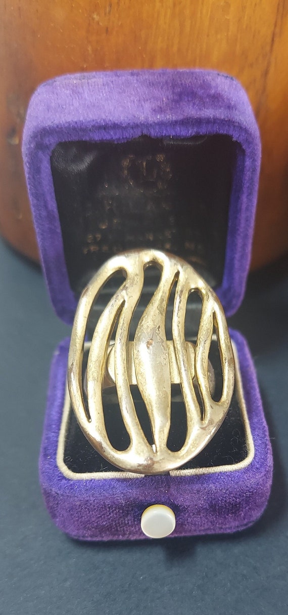 Vintage Modernist Free-form Ring Silvertone Size … - image 1