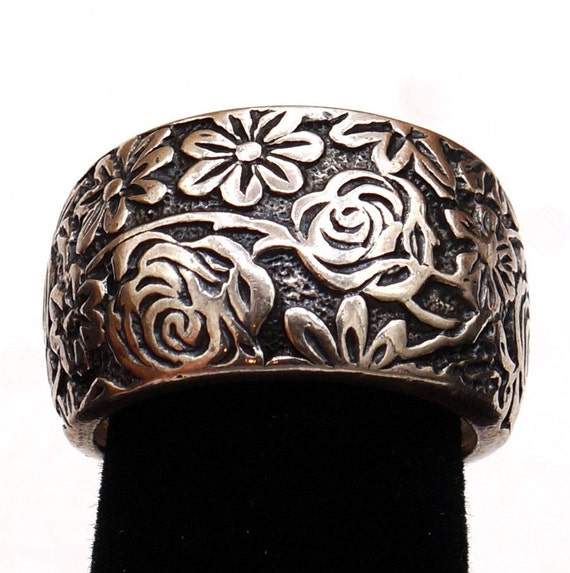 Vintage Silpada Floral Etched Silver Oxidized Wide