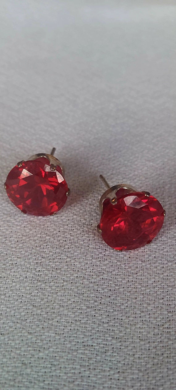 Vintage Large Red Ruby Studs Silver - image 1