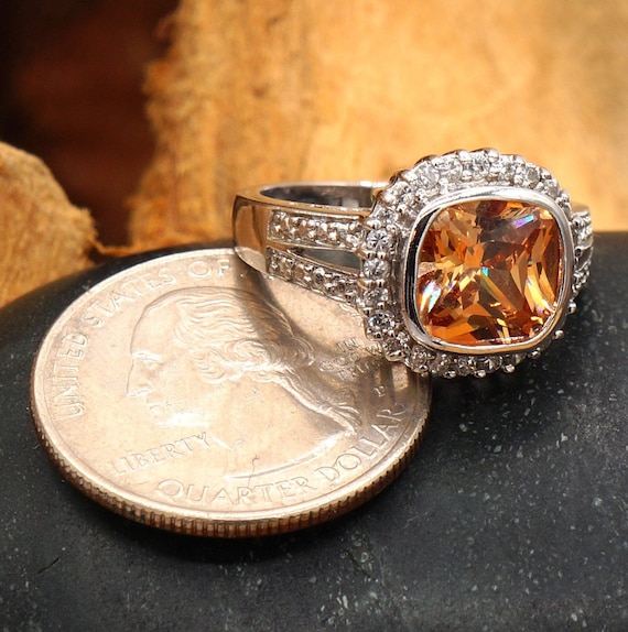 Vintage Square Citrine & CZ Halo Silver Cathedral… - image 4