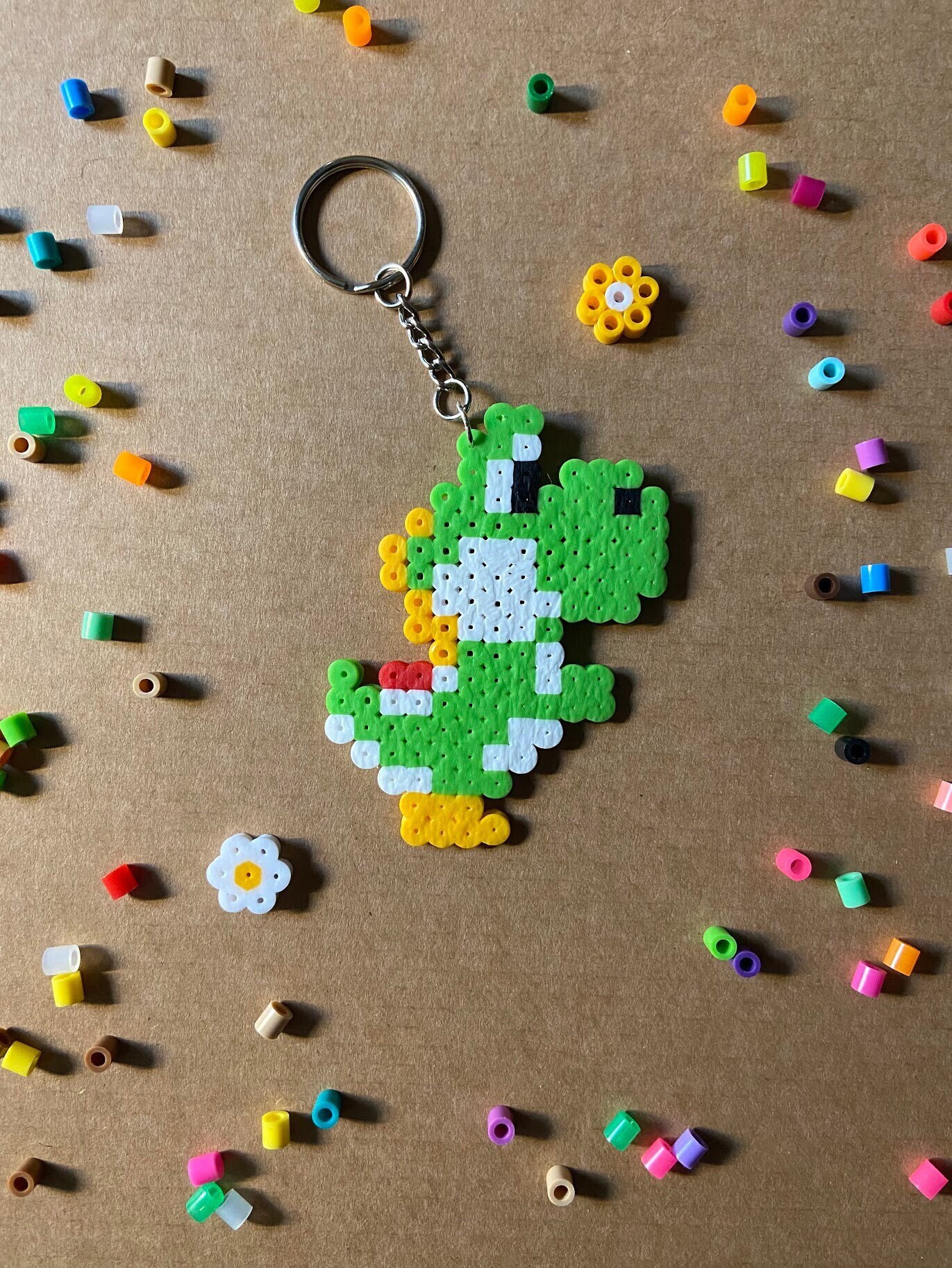 Yoshi Keychain Green Perler Beads Hand Made Charm Nostalgic 8 Bit Pixel