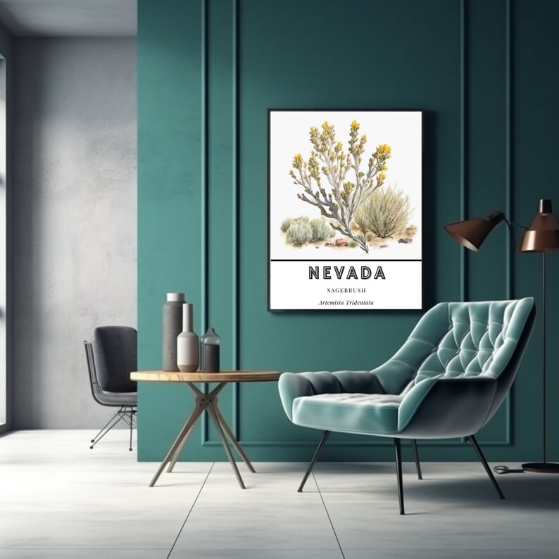 Nevada State Flower Art for Home Decor, Sagebrush Art, Watercolor